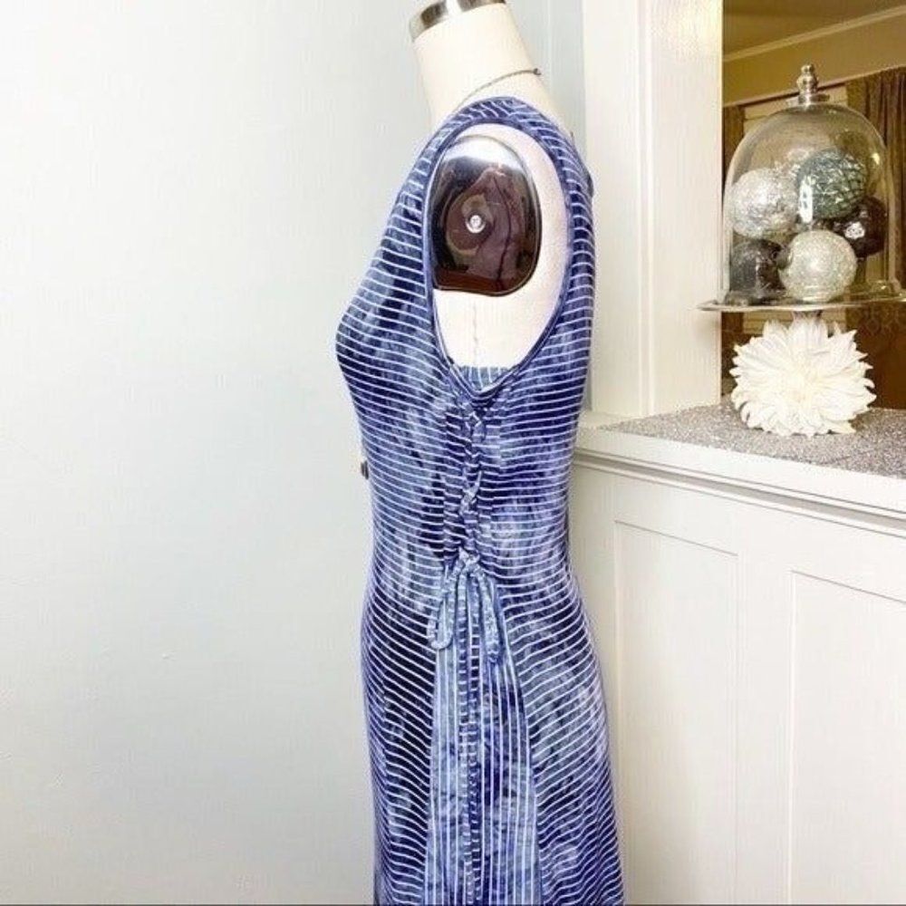 Chico's Blue Tie Dye Striped Nautical Sundress Sleeveless Maxi Dress 4 Small - Picture 9 of 11